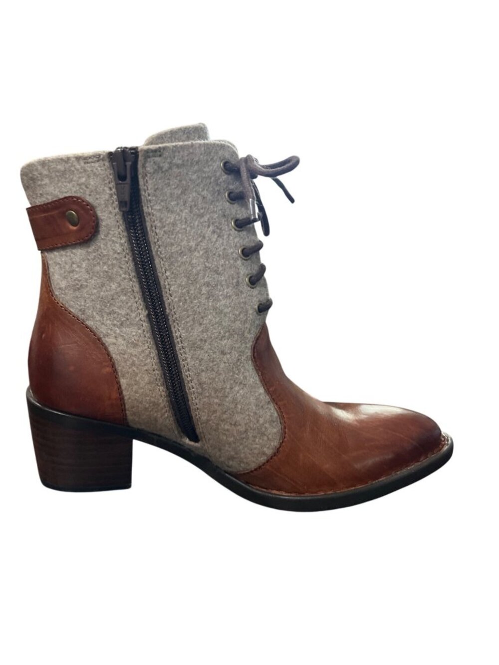 Born Womens Size 6 Ankle Boots Gray Wool & Brown Leather Lace-Up Victorian style - Picture 3 of 9